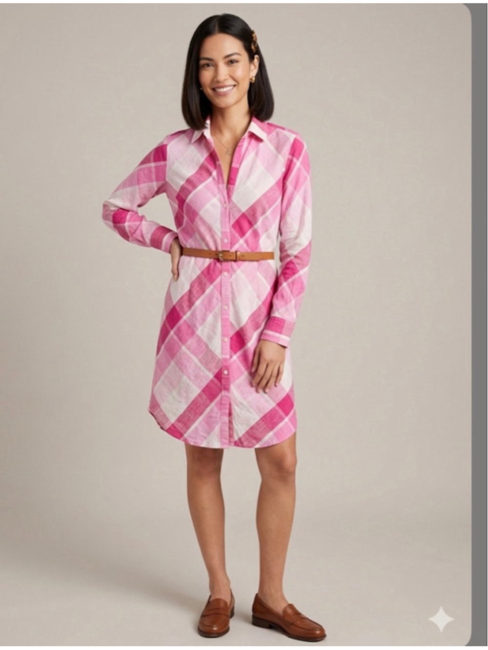 Moda International Pink Plaid Linen Mini Dress Size 12